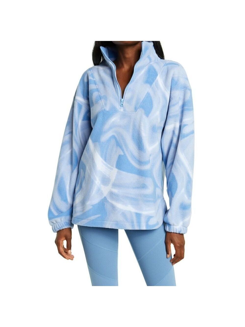 ZELLA BNWOT Women "Blair" Cozy Polar Fleece Size Xsmall Quarter Zip Blue Print.